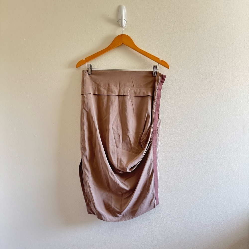 Brunello Cucinelli Taupe Silk Blend Ruched Slit Midi Skirt size US6 - Picture 2 of 11